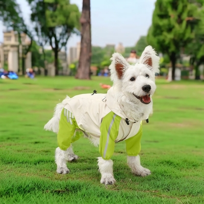 Reflector impermeable para perros de mascotas con cuatro pies Ropa de lluvia con sombrero para animales pequeños