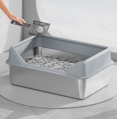 Cuadro de basura para gatos de limpieza rápida semiautomático de tapa alta y tabla de pie de acero inoxidable
