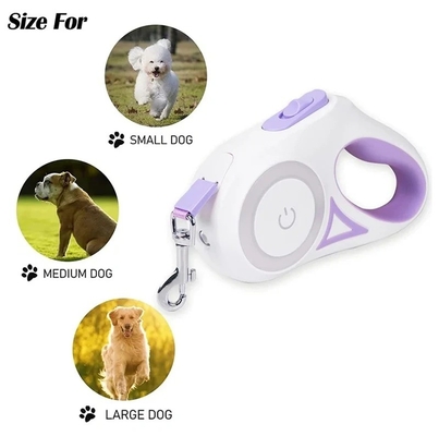 Leash automático para mascotas Leash para perros retráctil con luz LED de larga duración y ajustable