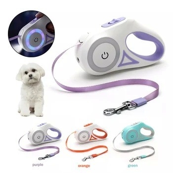 Leash de perro iluminado con LED para perros medianos Leash de mascota de caminata de nylon auto retráctil
