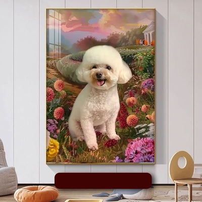 Arte mural de retrato de mascotas en marco de aleación de aluminio personalizado para sala de estar