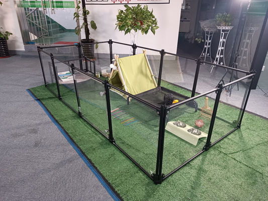 Cuadrado Acrílico Aluminio Desmontable Pet Playpen para Casa de perreras de gatos transparente