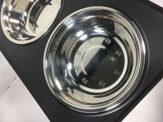 Cuencos dobles de acero inoxidable negro para perros grandes sin derrames no resbaladizos protección cervical ajustable de altura