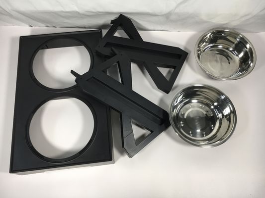 Cuencos dobles de acero inoxidable negro para perros grandes sin derrames no resbaladizos protección cervical ajustable de altura