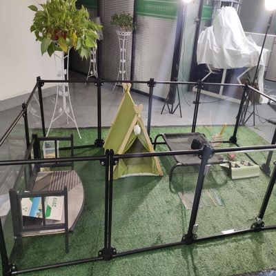 Fábrica de lujo Acrílico de aluminio Desmontable Pet Playpen Cat Kennel House Perro de la cerca de la pluma transparente cartón botón de logotipo personalizado