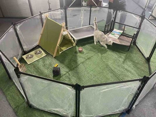 Fábrica de lujo Acrílico de aluminio Desmontable Pet Playpen Cat Kennel House Perro de la cerca de la pluma transparente cartón botón de logotipo personalizado