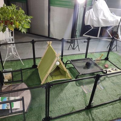 Fábrica de lujo Acrílico de aluminio Desmontable Pet Playpen Cat Kennel House Perro de la cerca de la pluma transparente cartón botón de logotipo personalizado