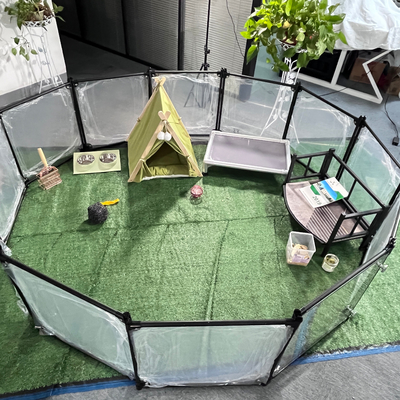 Recinto plegable para perros en interiores Recinto transparente acrílico portátil para mascotas con patrón animal