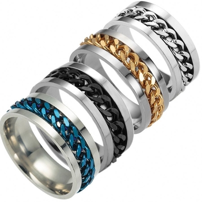 Anillo de cadena de acero de titanio de 8 mm de ancho para moda masculina