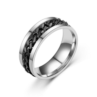 Anillo de cadena de acero de titanio de 8 mm de ancho para moda masculina