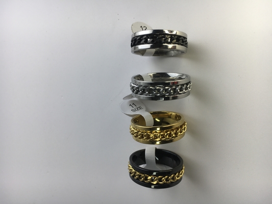 Anillo de cadena de acero de titanio de 8 mm de ancho para moda masculina