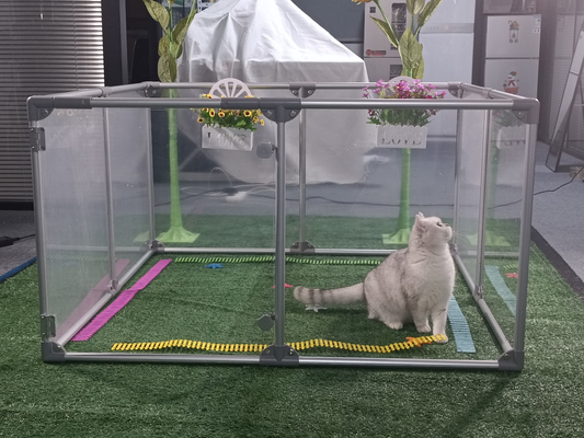 Parque de juegos de mascotas plegable portátil con paneles de acrílico extraíbles