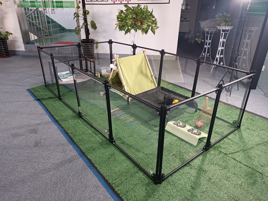 Parque de juegos de mascotas plegable portátil con paneles de acrílico extraíbles
