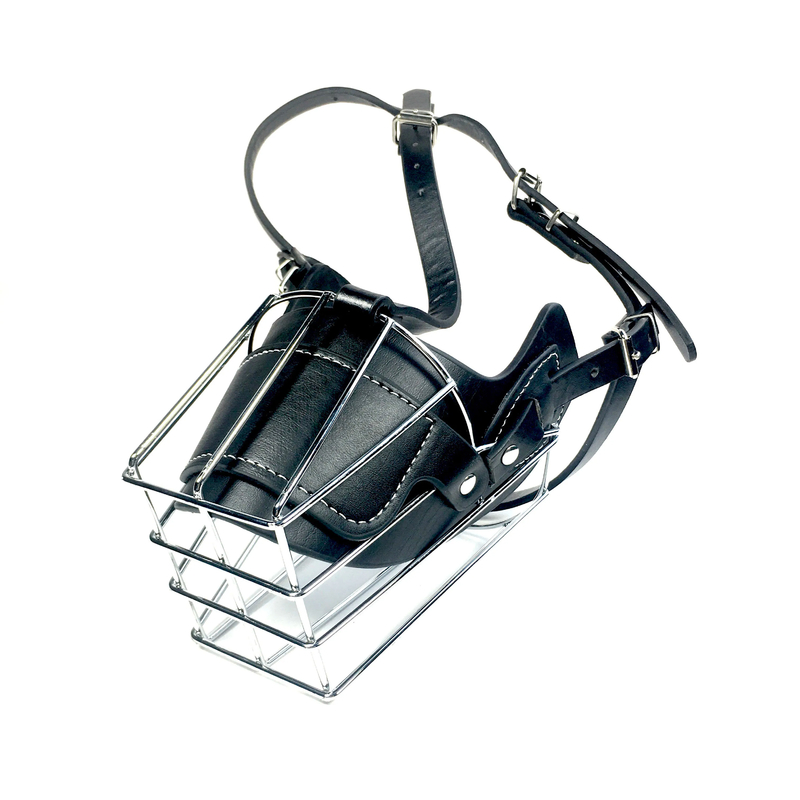 Cintas de cuero de metal ajustables para perros grandes Protector anti mordeduras Cestilla de alambre Bozal de perro