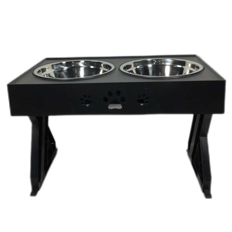 Cuencos dobles de acero inoxidable negro para perros grandes sin derrames no resbaladizos protección cervical ajustable de altura
