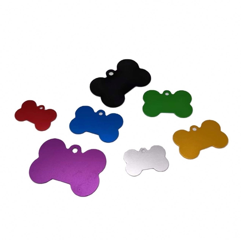 NO personalizado su logotipo hueso multicolor de aluminio perro nombre etiqueta perro etiquetas de acero inoxidable