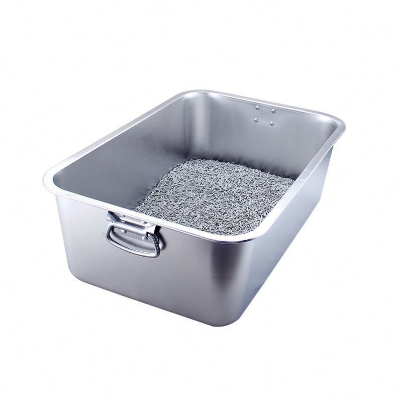 Cuenca de basura para gatos de acero inoxidable de 45x30x10cm Tipo abierto conveniente para limpiar las heces