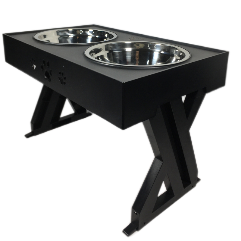 Mesa de elevación de mascotas negra Cuenco para perros de acero inoxidable Mesa de bebida Cuenco de alimentación ajustable 45*26*28cm